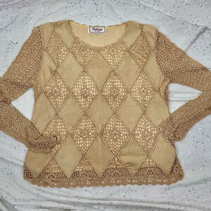 Vintage 90s Feelings Crochet and Ultra Suede Top Boho Cottagecore Long Sleeve